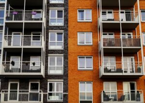 Orange and black apartment building