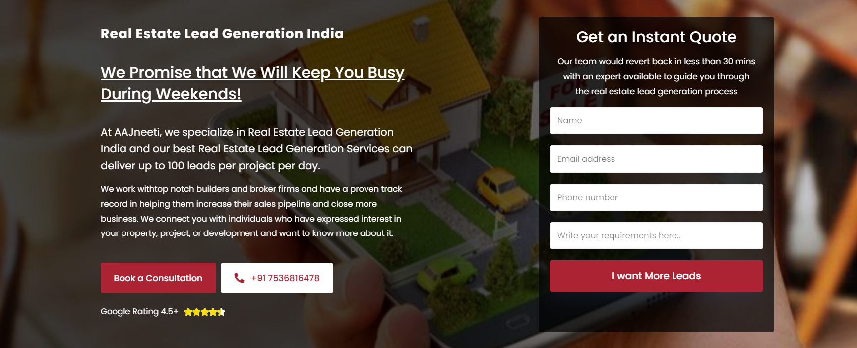 real estate lead generation aajneeti instant quote form