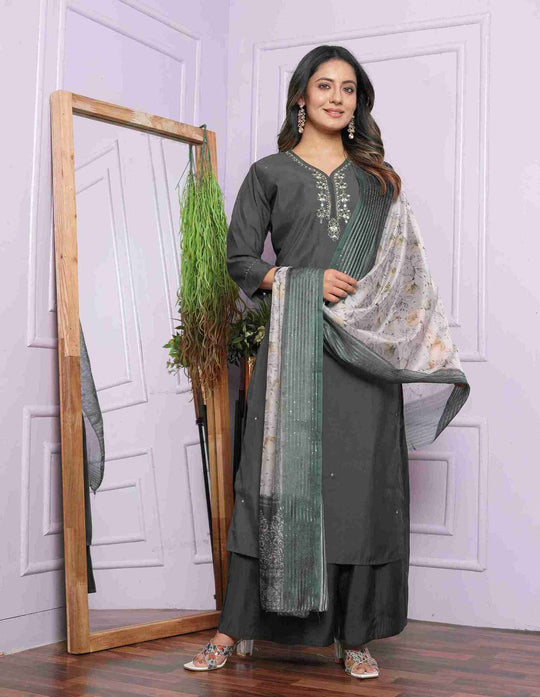 Grey Cotton Kurti Set