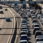 Melbourne's Westgate freeway at dusk, people driving home