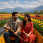 Couple on shikara ride during Tulip Festival in Srinagar