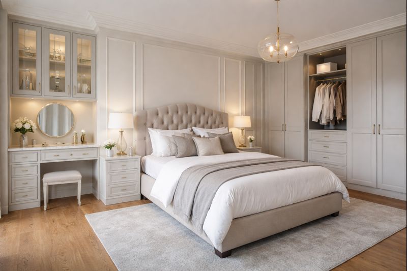 Elegant bedroom with bespoke furniture.