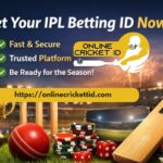 Alt text: Promotional banner for Online Cricket ID showing cricket stadium background with trophy, bat, ball, poker chips, and playing cards, featuring the text “Get Your IPL Betting ID Now – Fast & Secure, Trusted Platform” and website link onlinecricketid.com.