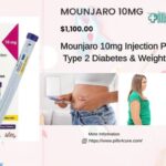 Mounjaro 10mg KwikPen injection for type 2 diabetes and weight loss shown with product box and pen device.