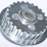 Aluminum die-cast gear wheel with teeth and central hub.