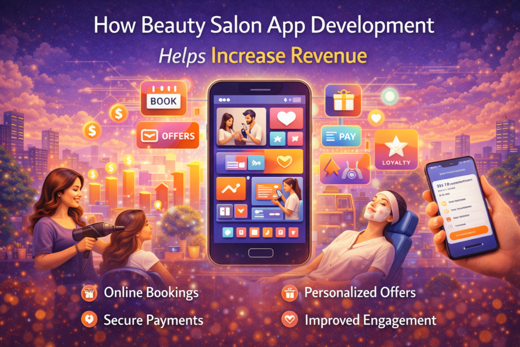 Mobile app interface for beauty salon app development with booking, loyalty rewards, and digital payments