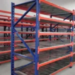 Heavy-duty slotted angle racks in industrial warehouse for organized storage