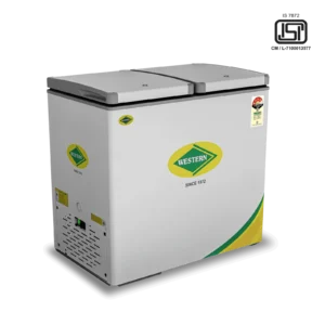 Garage deep freezer for commercial cold storage and frozen food preservation.