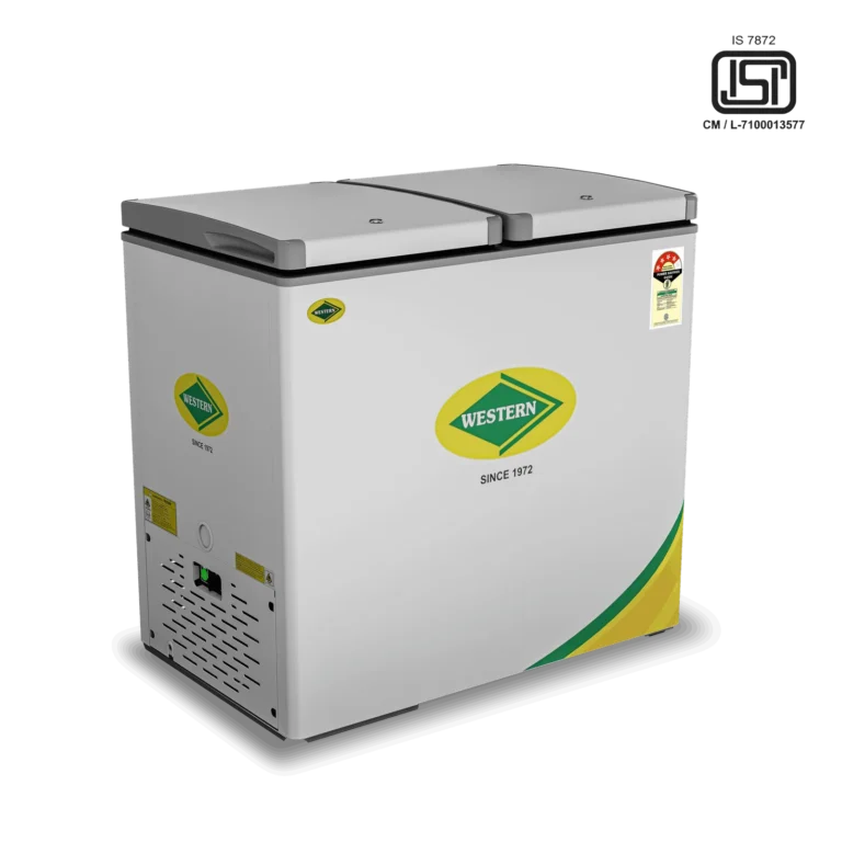 Garage deep freezer for commercial cold storage and frozen food preservation.