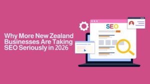 SEO services and digital marketing illustration showing why New Zealand businesses are investing in SEO strategies in 2026