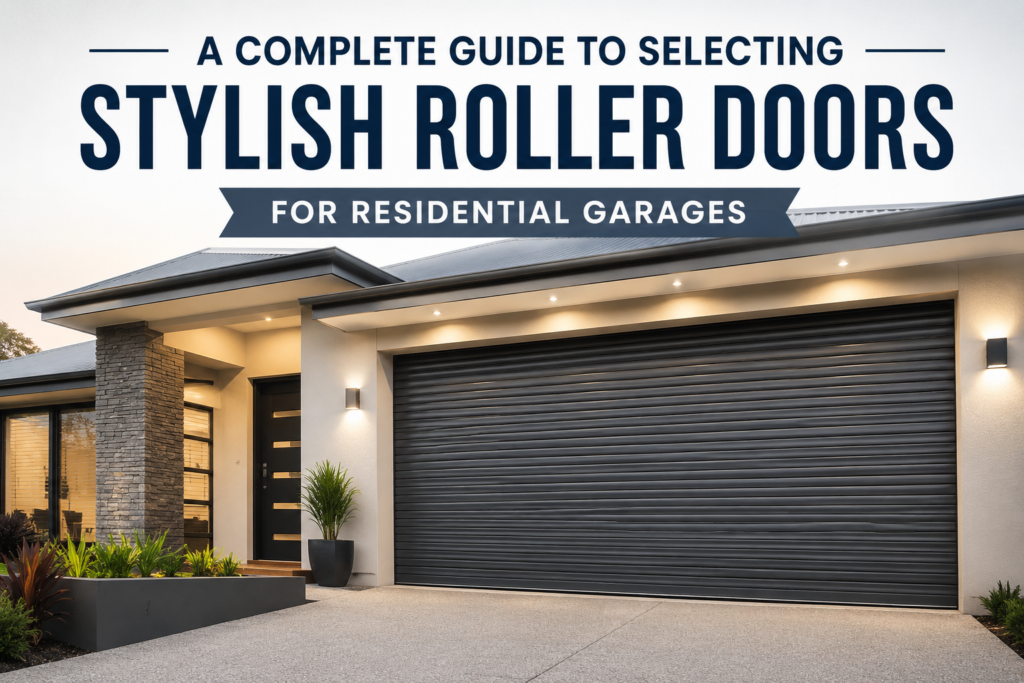 Modern residential home with stylish roller doors and contemporary exterior design.