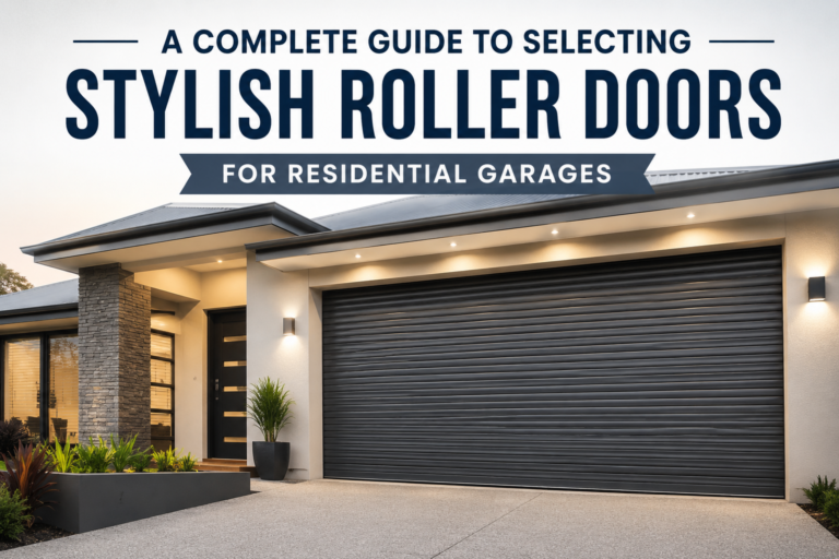Modern residential home with stylish roller doors and contemporary exterior design.