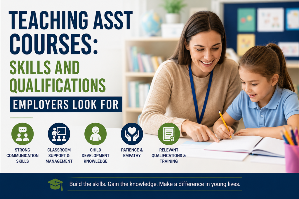 Teacher assistant supporting a young student during a classroom learning activity.