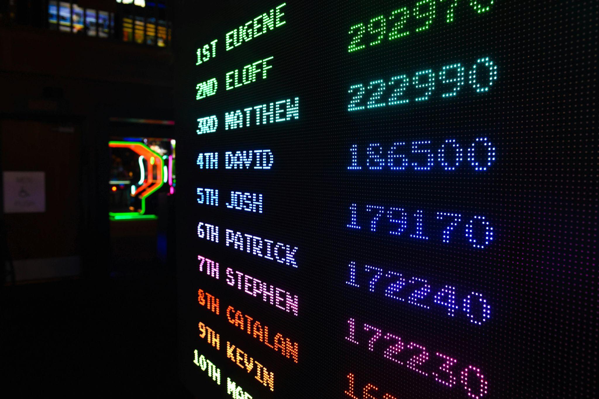 A digital leaderboard with player ranking
