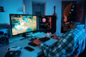 A person playing a game on a computer