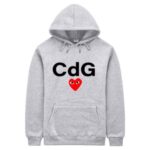 CDG Red Heart Hoodie Grey