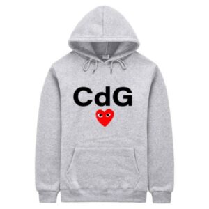 CDG Red Heart Hoodie Grey