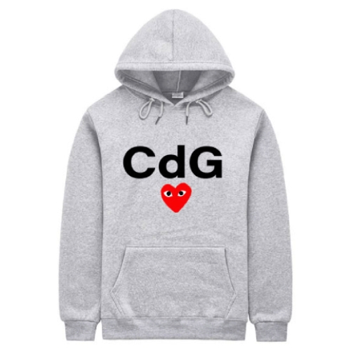 CDG Red Heart Hoodie Grey