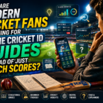 Why Are Modern Cricket Fans Searching for Online Cricket ID Guides Instead of Just Match Scores? Featured image showing a cricket enthusiast using a smartphone with digital cricket insights, player statistics, FAQs, live scores, and an illuminated cricket stadium background.