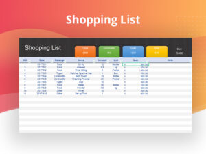 excel shopping list
