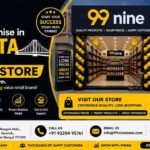 99nine Store Franchise in Kolkata banner featuring the new Howrah store, modern retail storefront, Howrah Bridge backdrop, affordable products, and franchise opportunities in West Bengal.
