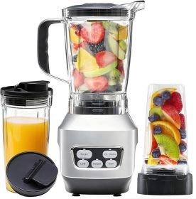 Multi-function blender with portable cups, one of the kitchen appliances worth buying for smoothies and fresh juices.