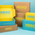 Branded HERO PACKAGING boxes arrangement