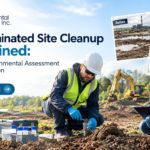 Environmental team assessing a contaminated site during cleanup and restoration