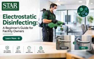 Electrostatic disinfecting equipment spraying disinfectant in a facility