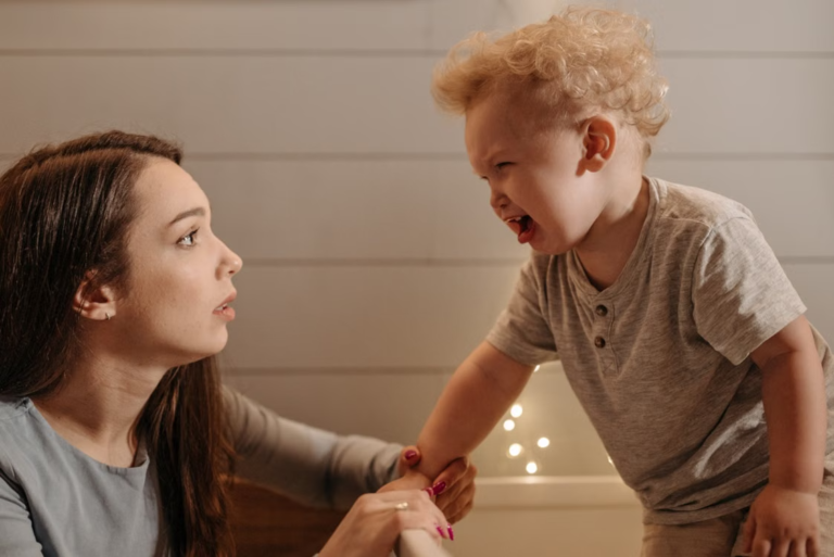 mother and son looking at each other