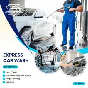 ASR Super Express Car Wash service with professional car cleaning, foam wash, polishing, deep cleaning, and detailing