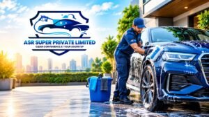 ASR Super express car wash service featuring foam wash, basic foam wash with polish, deep cleaning, and car detailing