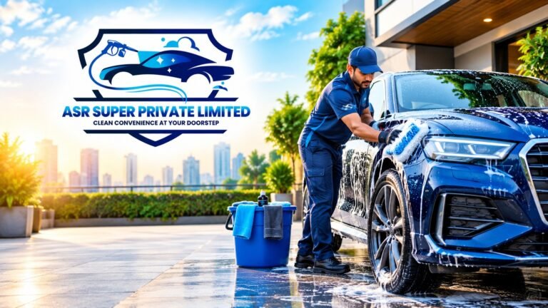 ASR Super express car wash service featuring foam wash, basic foam wash with polish, deep cleaning, and car detailing