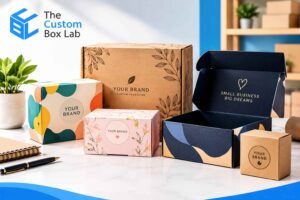 Custom printed boxes for small businesses featuring colorful designs, branded packaging, and custom box printing options.