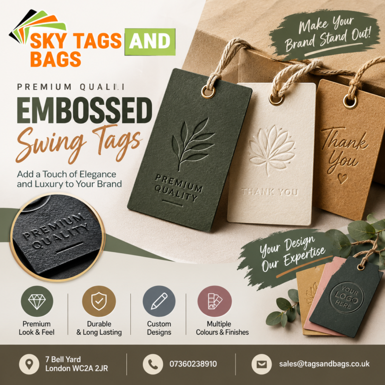 Embossed swing tags