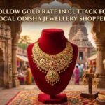 Gold jewellery displayed in a jewellery shop in Cuttack, Odisha, representing local gold-rate monitoring.