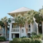 White houses with palm trees growing near them